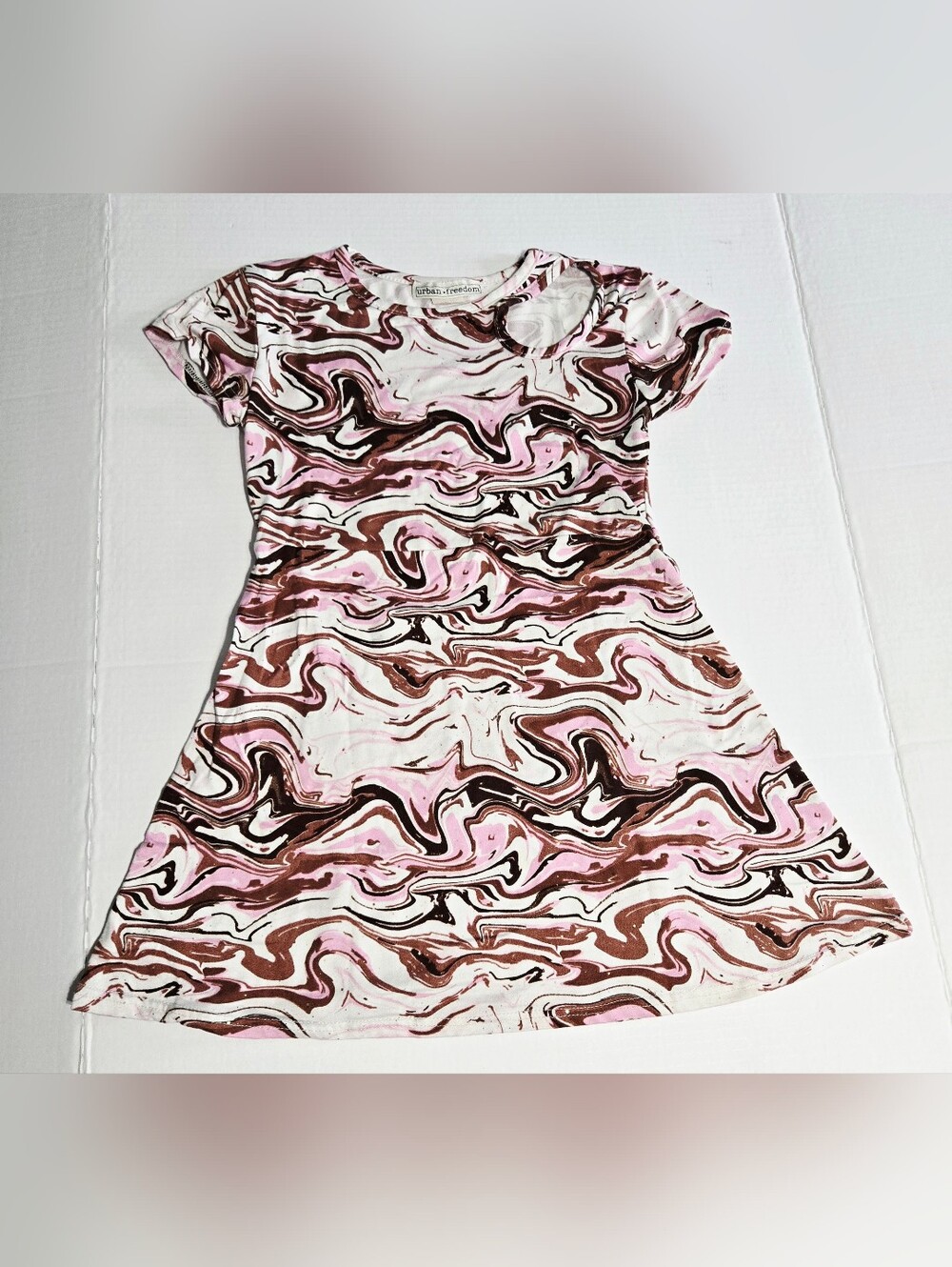 Urban‎ Freedom Girls Marble Swirl Dress Size 7 Pink Brown Short Sleeve Stretch